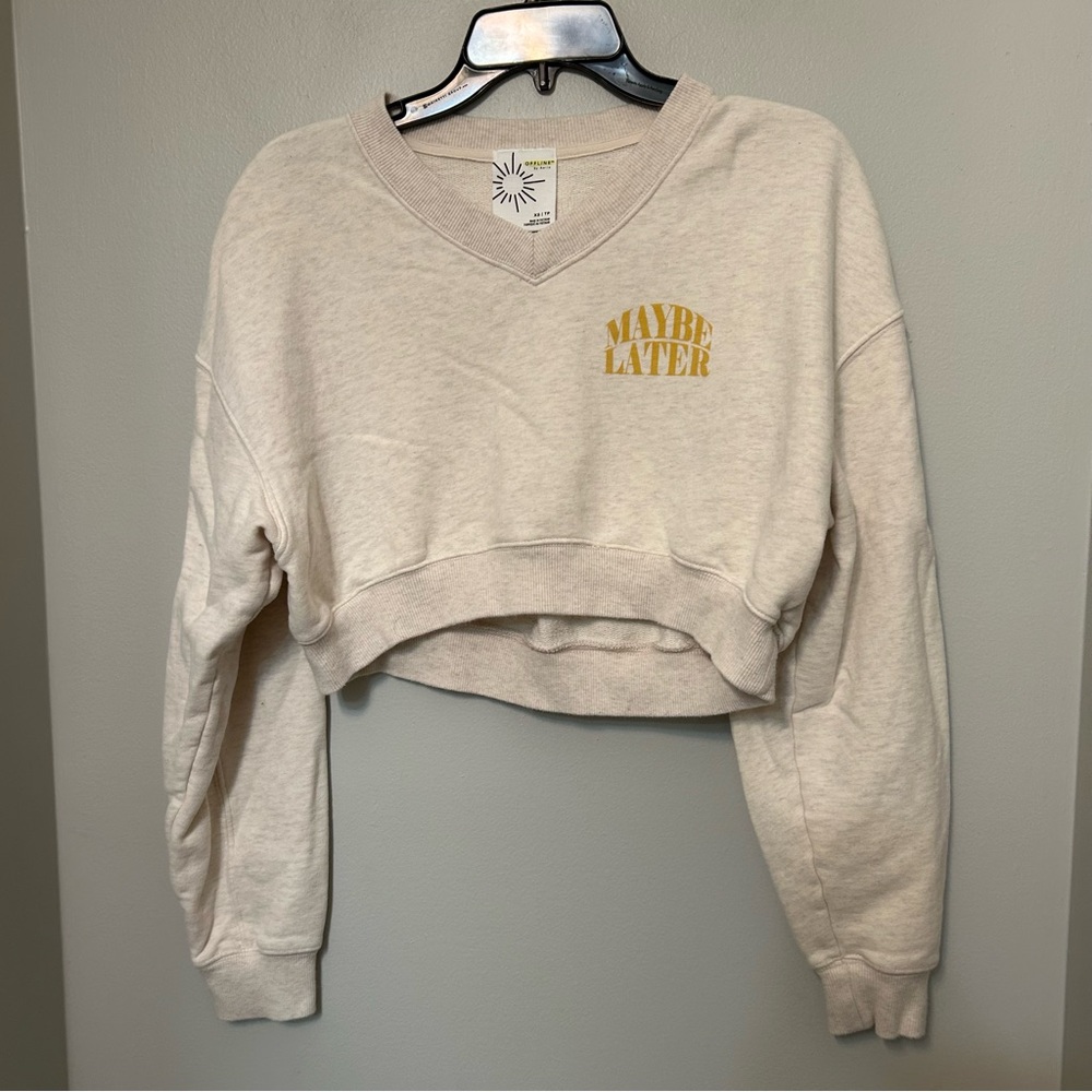Offline by Aerie Woman’s Cropped Maybe Later Pullover Sweatshirt Size XS‎ Cream